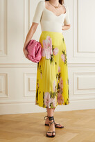 Thumbnail for your product : Valentino Garavani Garavani - Pleated Floral-print Silk-crepe Midi Skirt - Yellow