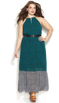 Thumbnail for your product : MICHAEL Michael Kors Size Printed Belted Chain-Link Halter Dress