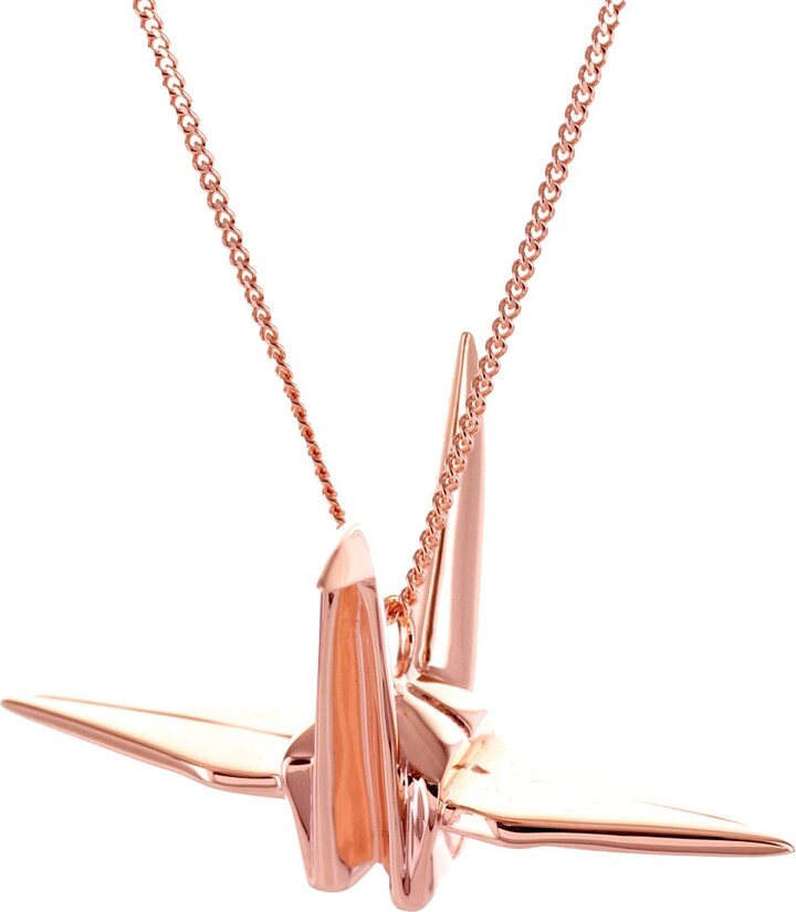 Origami Jewellery Crane Necklace Rose Gold