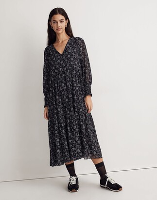 Madewell Georgette V-Neck Tiered Midi Dress in Enchanted Floral