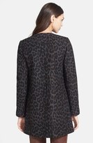 Thumbnail for your product : Betsey Johnson Collarless Leopard Print Wool Blend Coat (Online Only)