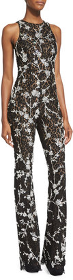 Michael Kors Floral-Lace Flare-Leg Jumpsuit, Black