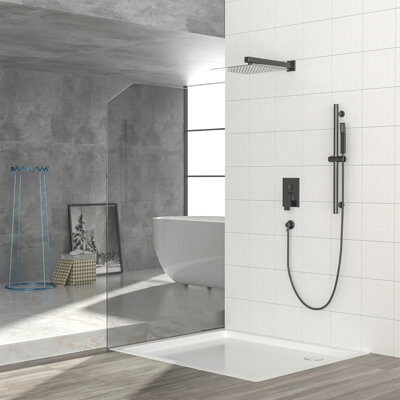 Wenty Shower System With Adjustable Slide Bar,10 Inch Wall Mounted Square Shower System With Rough-In Valve