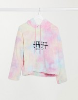 Thumbnail for your product : Street Collective oversized borg high neck fleece hoodie in multi tie