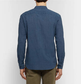 Club Monaco Slim-Fit Grandad-Collar Checked Textured Stretch-Cotton Shirt