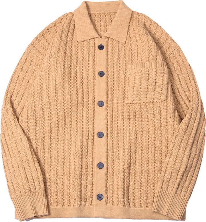 Generic Men's Polo Cardigan Sweater Loose Lapel Button Sweater