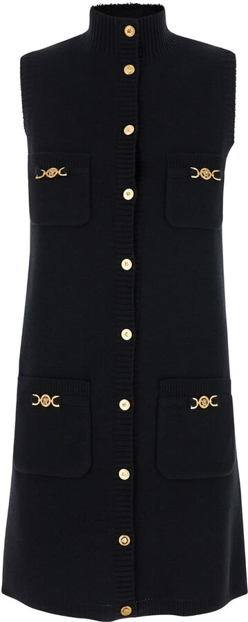 Versace Black Mini Sleeveless Dress With Medusa Detail In Knit Woman