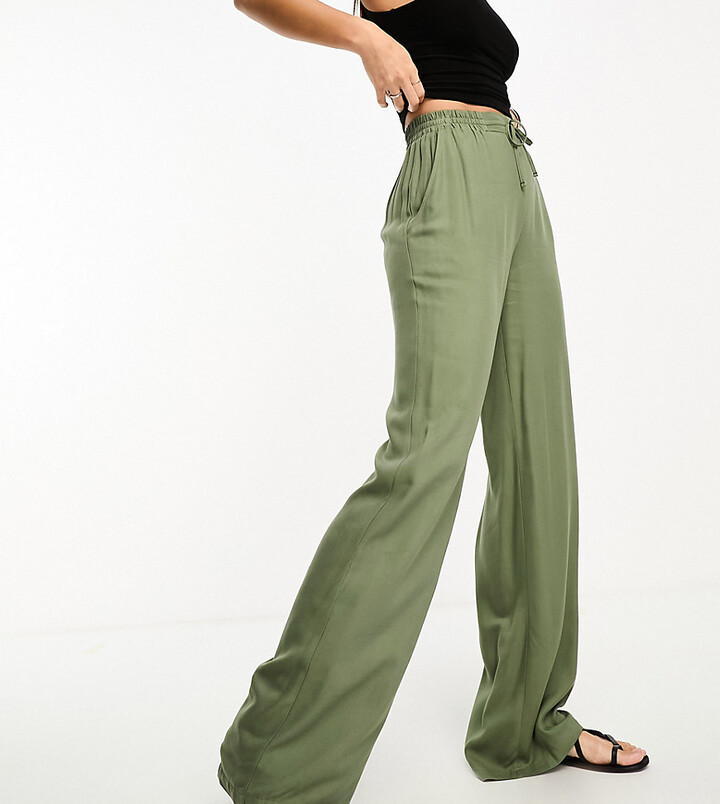 ASOS DESIGN Tall pull on pants in khaki - ShopStyle