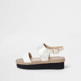 River Island Girls White snake embossed flatform sandals