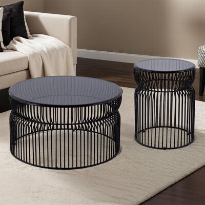 Wrought Studio CT901 & ET901 Set Modern Contemporary Metal Nested Base And Tinted Tempered Glass Top Material 30\