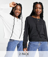 Thumbnail for your product : Monki Maja 2 pack organic cotton long sleeve t-shirt in black and white
