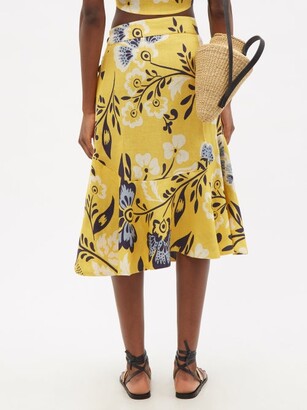 CALA DE LA CRUZ Vivian Floral-print Linen Midi Skirt - Yellow Print