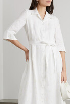 Thumbnail for your product : Erdem Kasia Belted Embroidered Linen Midi Shirt Dress - Ivory