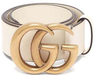 Gucci Gg Logo Leather Belt - Womens - White