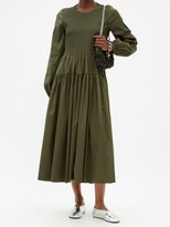 Thumbnail for your product : Molly Goddard Zari Shirred Cotton-blend Midi Dress - Dark Green