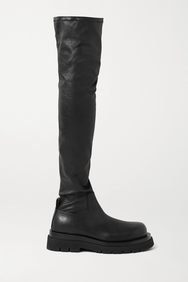Bottega Veneta Rubber-trimmed Leather Over-the-knee Boots Black