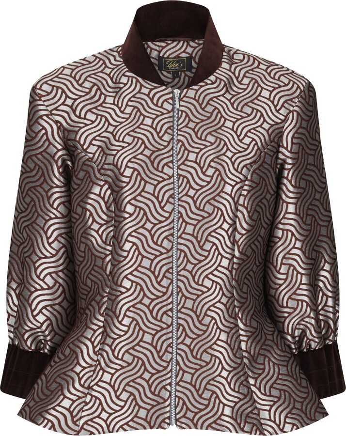 Isha's Timeless Grey / Brown Dazzle Chocolate Shimmery Fitted Jacket Blouse