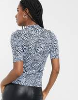 Thumbnail for your product : Monki organic cotton dot print short sleeve top in blue