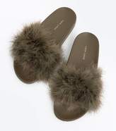 Thumbnail for your product : New Look Khaki Feather Strap Sandals