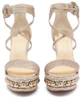 Thumbnail for your product : Christian Louboutin Chocazeppa 120 Leather Wedge Sandals - Womens - Gold