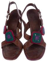 Thumbnail for your product : Prada Embroidered Slingback Sandals