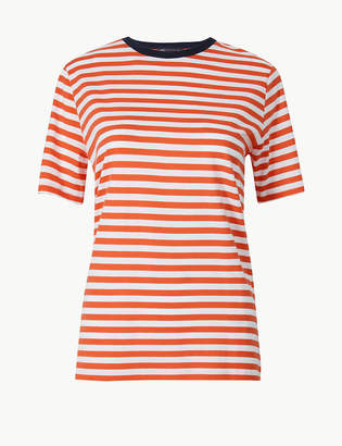 Marks and Spencer Pure Cotton Striped Straight Fit T-Shirt