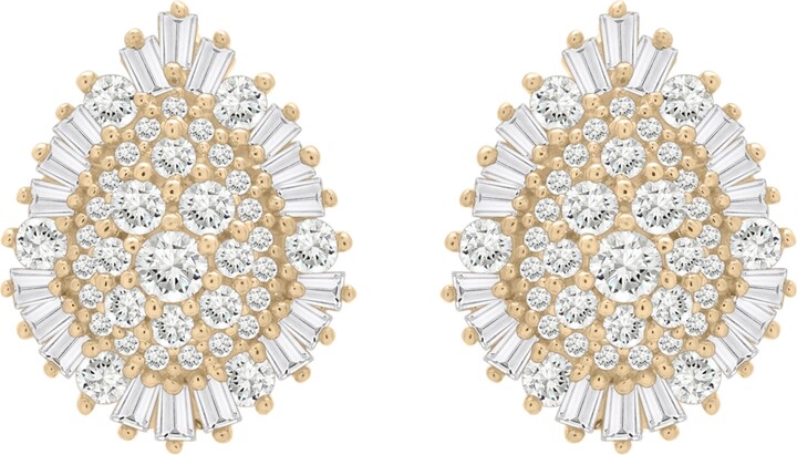 Wrapped in Love Diamond Round (0.77 ct. t.w.) and Baguette (0.23 ct. t.w.) Cluster Earrings in 14K Yellow Gold