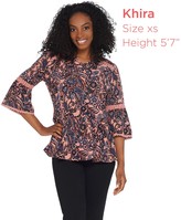 Thumbnail for your product : Denim & Co. Printed Paisley Bell-Sleeve Blouse w/ Trim