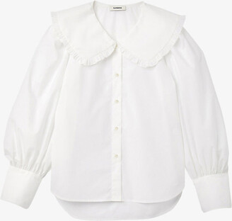 Sandro Womens Naturels Alda Oversized Collar Cotton-jersey Shirt