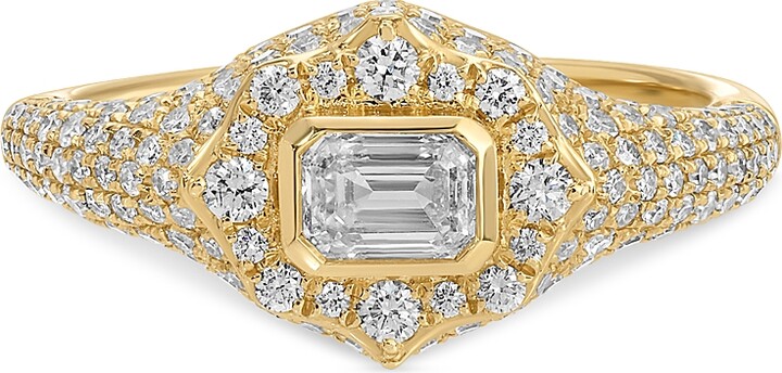 Ef Collection 14K Yellow Gold Diamond Emerald- & Round-Cut Daphne Signet Ring