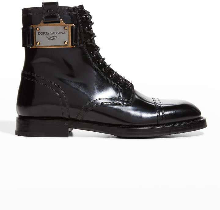 Dolce & Gabbana Men's Michelangelo Logo Plaque Combat Boots - ShopStyle