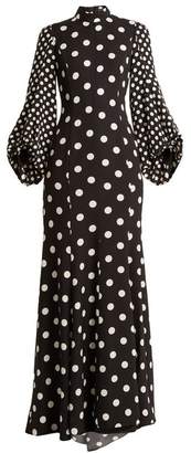 Andrew Gn High-neck polka-dot print balloon-sleeve silk gown