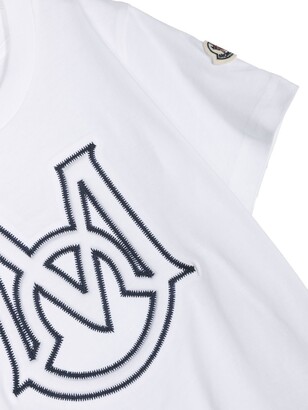 Moncler Enfant White Embroidered-Logo Short-Sleeve T-Shirt