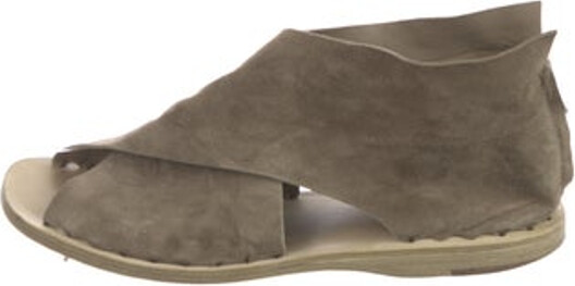 Officine Creative Suede Sandals Green Crossover Straps & Exposed Zip Closure at Ankles