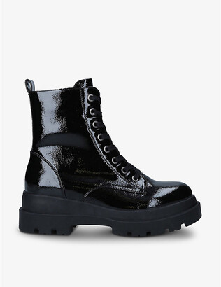 Call it SPRING Xenia lace-up patent vegan-leather combat boots