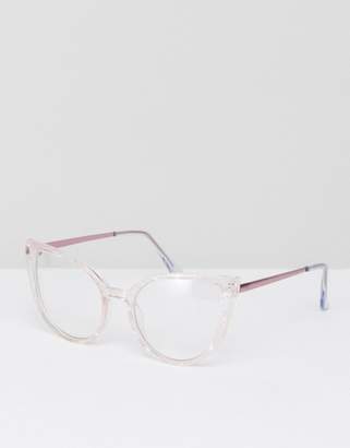 ASOS Cat Eye Clear Lens Acetate Frame Geeky Glasses With Rose Gold Arm