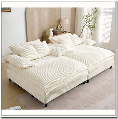 Corduroy 109" W Oversized Double Lounge Chaise Sofa Bed