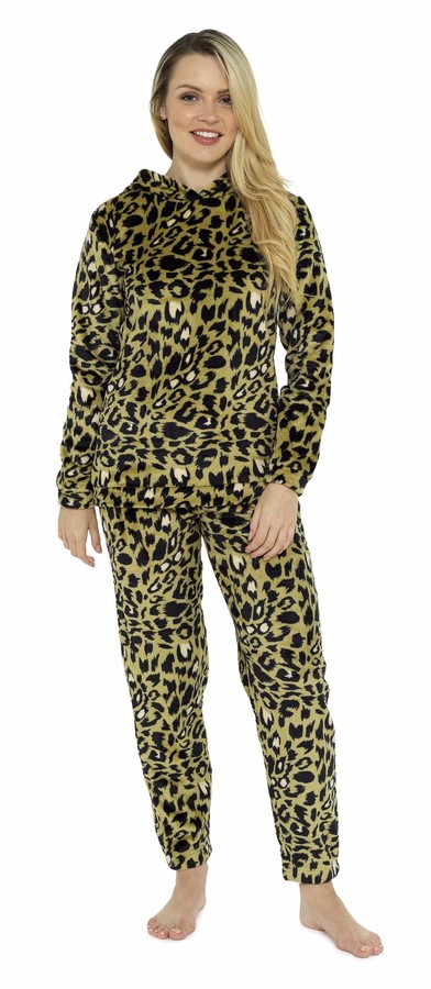 Animal Print Warm Sherpa Fleece Pajama Sets Ladies Twosie Nightwear CityComfort Pyjamas Women Fleece PJ Set Gift for Women 2 Piece Sleepwear Super Soft Cosy Loungewear