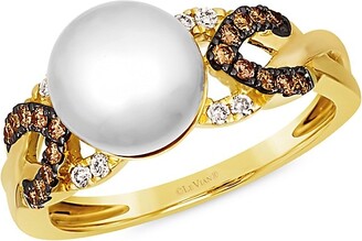 LeVian 14K Honey Gold™, 8-9MM Vanilla Pearl™, Chocolate Diamond® & Nude Diamond™ Ring