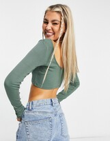 Thumbnail for your product : ASOS DESIGN super crop top with scoop front and back in khaki
