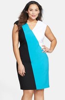 Thumbnail for your product : Calvin Klein Colorblock V-Neck Sheath Dress (Plus Size)