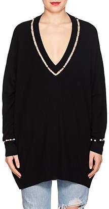 Givenchy WOMEN'S PEARL-INSET WOOL-SILK-CASHMERE SWEATER - BLACK SIZE L