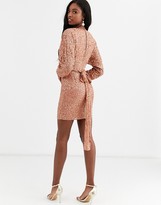 Thumbnail for your product : ASOS Tall DESIGN Tall mini dress with batwing sleeve and wrap waist in scatter sequin