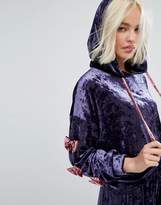 Thumbnail for your product : Lazy Oaf Cropped Velvet Hoodie With Bow Sleeve Detail In Luxe Velvet Co-Ord