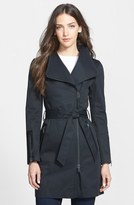 Thumbnail for your product : Mackage Leather Trim Asymmetrical Zip Long Trench Coat