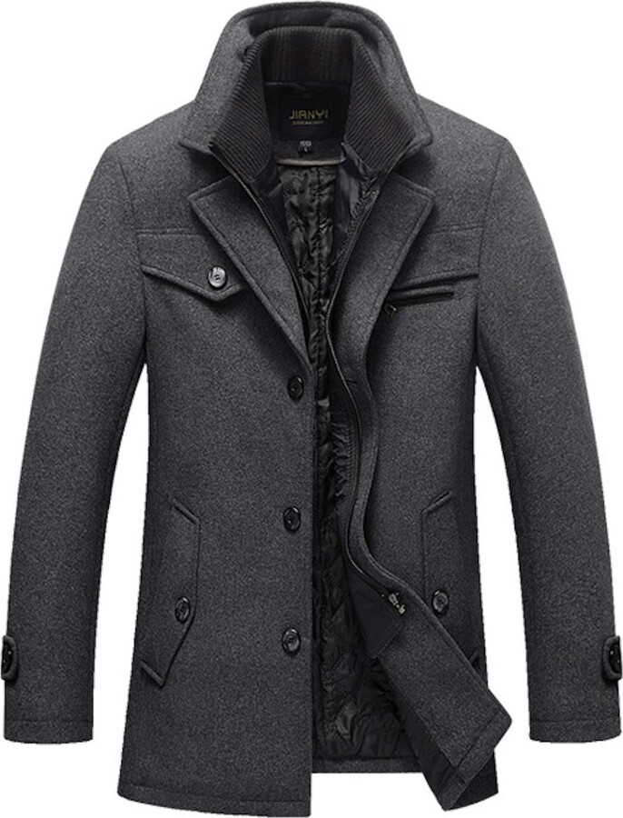 Elonglin Men's Woolen Winter Coat Thick Business Single Breasted Trench ...