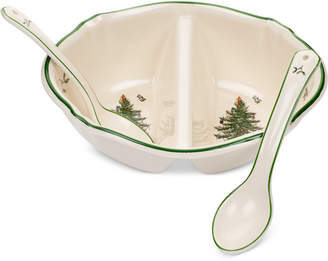 Spode Christmas Tree Divided Serving Dish with 2 Spoon
