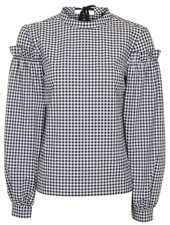 Topshop Gingham Mutton Sleeve Blouse - ShopStyle