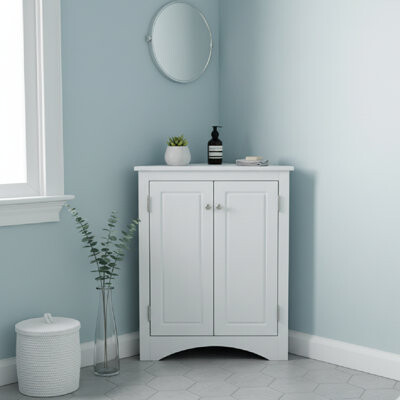 Latitude Run White Triangle Bathroom Storage Cabinet With Adjustable Shelves Freestanding Floor Cabinet