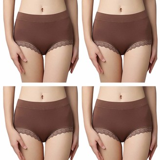 Serecofo 4-Pack Women Briefs Panties Hipster Knicker High Waist Full Coverage Long Fiber Cotton High Cut Underwear Ultra Comfy 